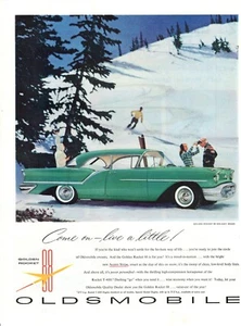 Anuncio de coche estampado vintage Oldsmobile Green Rocket 88 coche clásico década de 1950 - Imagen 1 de 2