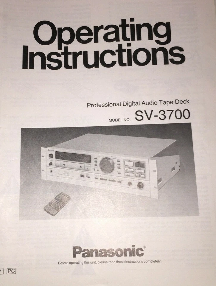 PANASONIC SV3700 DIGITAL AUDIO TAPE RECORDER (DAT) MANUAL (COPY) - Image 1 of 1
