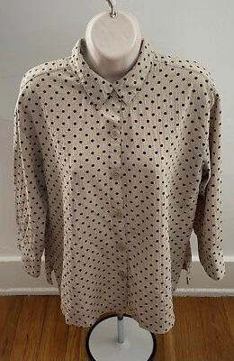 Camisa blanca ciervo talla S abotonada manga larga negra lunares beige RETRO PREPARADA Foto 1 de 4