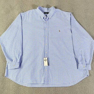 Polo Ralph Lauren Shirt Mens 5XB Big Blue White Gingham Plaid Button Long Sleeve - Picture 1 of 7