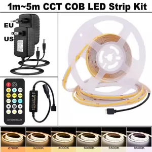24V CCT COB Led Strip Tape Lights RF 17Key Remote Dimmable 2700K-6500K US EU Kit - Picture 1 of 23