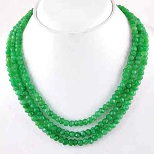351.50 CTS EARTH MINED Enhanced EMERALD 3 STRAND ROUND CUT BEADS NECKLACE - Bild 1 von 3