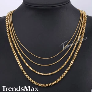 Collar de eslabones de caja redonda de acero inoxidable chapado en oro de cadena de 2-5 mm para hombre Navidad - Imagen 1 de 15