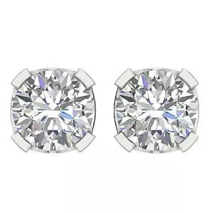 14K White Gold U Prong Set Round Cut Diamond I1 H 1.30Ct Solitaire Stud Earrings - Picture 1 of 11