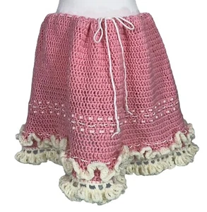 HandMade Crochet Skirt Pearl Ruffle Lace Beaded Whimsical FairyCore Victorian XL - Picture 1 of 16