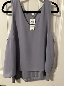 #621. BAR III Womens Slate Blue Layered Look Sleeveless V Neck Top XL. NWT - Picture 1 of 10