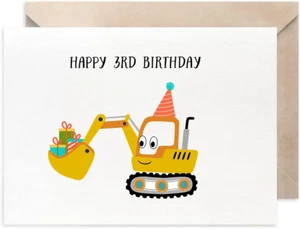 Construction 3Rd Birthday Card for Boy, Digger Birthday Card for Son, Grandson, - Picture 1 of 5