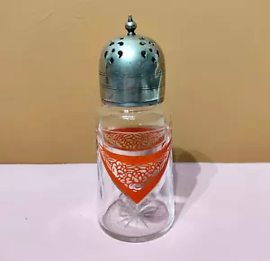 Antique Sugar Shaker Cut Glass With EPNS Silver Lid And Red Floral Detailing - Picture 1 of 12