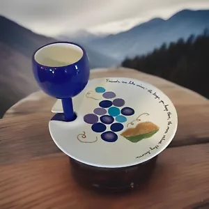Pacific Enterprise Hand Crafted And Painted Wine And Cheese “Friend Quote” Plate - Picture 1 of 8