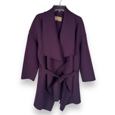 Abrigo envolvente de diseñador Fleurette para mujer talla mediana lana ciruela silencioso lujo raro Foto 1 de 4