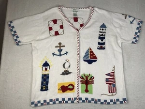 NWT Quacker Factory Size 2X Cardigan Sweater Sailing Lighthouse Boats Lobster - Picture 1 of 8