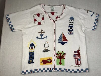 NWT Quacker Factory Size 2X Cardigan Sweater Sailing Lighthouse Boats Lobster - Image 1 of 4