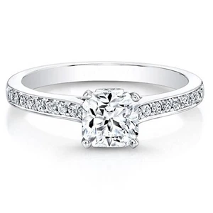 0.66 Ct Cushion Real Moissanite Wedding Engagement Ring 14K Solid White Gold B - Picture 1 of 12