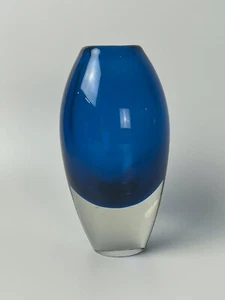 Vintage MCM Cobalt Blue Heavy Tear Drop Art Glass 7" Vase - Picture 1 of 2