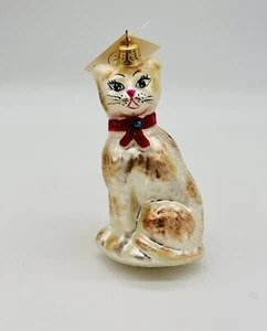 Christopher Radko Felina Christmas Ornament White & Brown Cat Red Collar - Picture 1 of 10