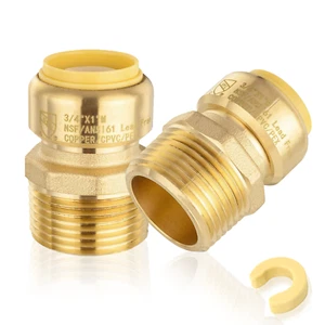 EFIELD (2 to100 Pack) 3/4" Push Fit × 1" Male Adapter Brass Fittings No Lead - Picture 1 of 6