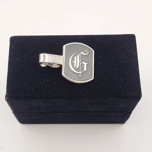 SWANK G Monogram Initial Vintage Silver Tone and Black Enamel Short Tie Bar Clip - Picture 1 of 9