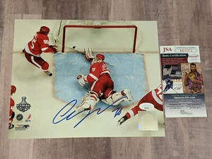 Archivo fotográfico firmado por JSA Chris Osgood 8x10 certificado de autenticidad Detroit Red Wings Islanders Blues F - Imagen 1 de 3
