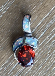 New Red Gemstone and White Fire Opal Solid 925 sterling silver Pendant - Picture 1 of 12