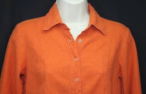 Camicia Coldwater Creek top blusa chiusura a scatto davanti manica 3/4 arancione ruggine Petite PXS - Foto 1 di 5