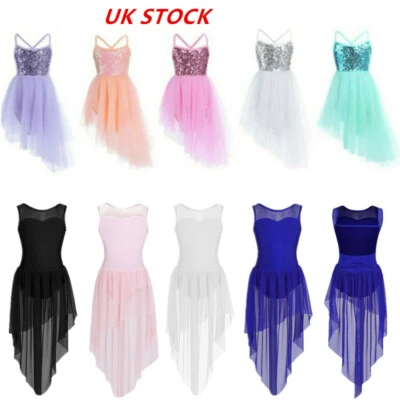 UK Kid Girls Jazz Latin Leotard Dress Ballet Dance Competition Lyrical Dancewear - Image 1 of 2