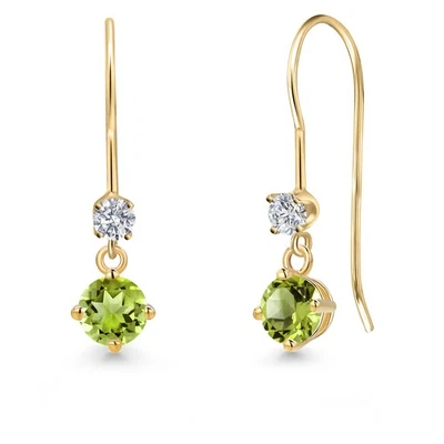 14K Yellow Gold Peridot and Lab Grown Diamond Earrings for Women | 0.73 Cttw | - Image 1 of 4