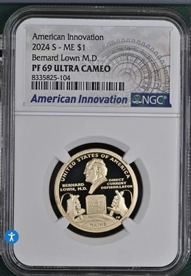 2024 S PROOF AMERICAN INNOVATION Maine Bernard Lown M.D. NGC PF69 Ultra Cameo - Image 1 of 2