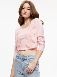 Cárdigan Alice + Olivia Uma Ribete de Encaje Cachemira Frente Abierto Rosa Talla XS Coqueta - Imagen 1 de 9