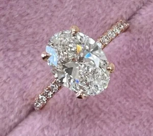 3.00CT Oval EF/VS1 Lab Grown Diamond Hidden Halo Engagement Ring 14k Yellow Gold - Picture 1 of 3