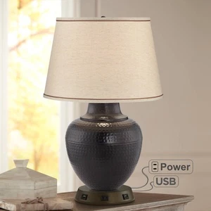 Southwestern Table Lamp with USB Outlet Workstation Base Hammered Bronze Bedroom - Picture 1 of 8