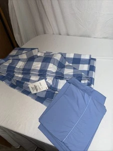 Duvet Cover L. L. Bean KING Pima Cotton 280 TC NWOT Beautiful Blue Checked - Picture 1 of 10