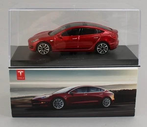 1:43 Metallic Red *TESLA* Model 3 Sedan *DIECAST CAR in CASE* NEW! - Picture 1 of 2