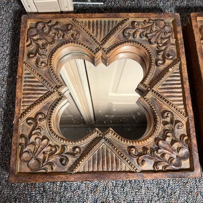 Ornate Resin Decorative Mirror • Faux Wood Look • 11.5” Square - Image 1 of 4