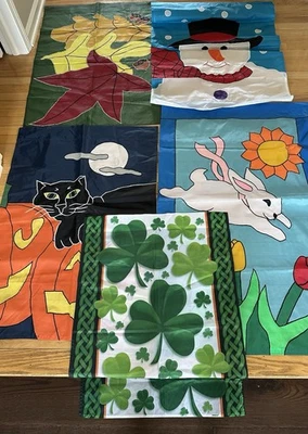 Lot of 5 Large Yard House Garden FLAGS Decorative Seasonal Holiday Halloween - Image 1 of 4