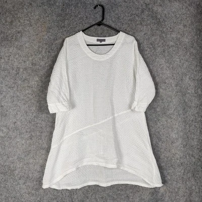 Sahara Tunic Size Medium White 100% Linen Longline Relaxed Waffle Lagenlook Top - Image 1 of 4