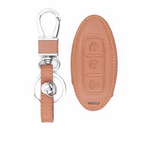 Brown Leather For Nissan Infiniti 3 Buttons Remote Smart Key Chain Cover Case - Picture 1 of 5