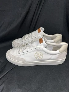 Tory Burch Circled Double T Leather & Suede White Sneakers Women Sz 10 SN#83626 - Picture 1 of 14
