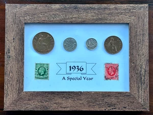 1936 UK British Coins and Stamps George V Framed nice for gift - Picture 1 of 4