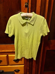 Vintage Canyon River Blues Ribbed Lime Green Polo Top with Zipper Collar Size L - Bild 1 von 6