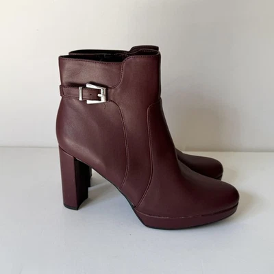 Naturalizer 靴子女式 9.5 码勃艮第 Braxton 踝靴粗跟拉链 — 第 1/4 张图片