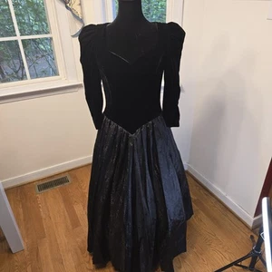 Vintage Jessica McClintock Gunne Sax Velvet Taffeta Puffed Sleeve Dress Sz 4 80s - Picture 1 of 6