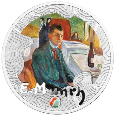 Self-Portrait with a Bottle of Wine Edvard Munch 1/2oz Silver Coin Cameroon 2024 - Image 1 of 3