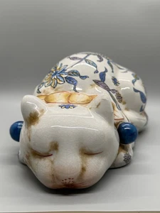 Seltene Vintage Crackle japanische emaillierte Porzellan schlafende Katze Skulptur - Bild 1 von 16