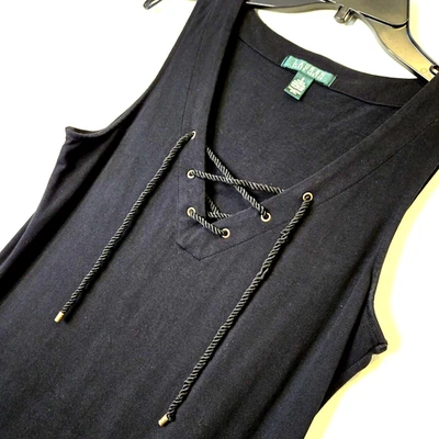 Lauren Ralph Lauren Dress Women's Sm Blk Slvless Nautical Coastal Sheath Lace Up - Image 1 of 4