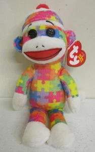 9 Zoll Ty Socke Affe Plüsch mit Etikett: Puzzleteile Design - Bild 1 von 1