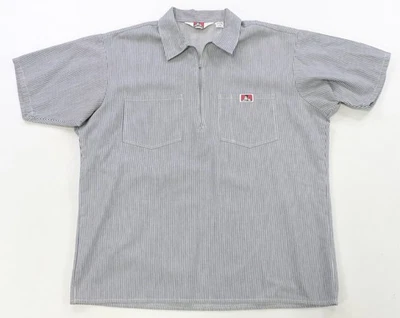 Rare Vintage BEN DAVIS Hickory Stripe Half Zip Work Shirt 90s Made in USA Blue L - Image 1 of 4