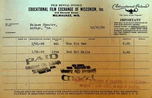Educational Film Exchange Wisconsin Invoice December 30 1926 Red Hot Rails - Picture 1 of 1