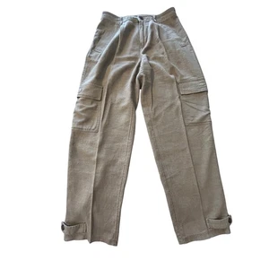 A New Day Womens Size 6 Linen Blend Tan Cargo Pants Button Cuff - Picture 1 of 6