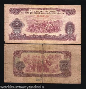 VIETNAM SOUTH 5 DONG P-R6 1963 MILITIA VIETNAMESE MONEY BILL RARE BANK NOTE - Picture 1 of 3