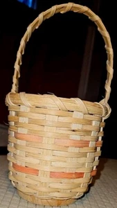 Vintage Basket Handwoven Handle Wood Signed Mrs. Harper 1985 Blond Handle Basket - Picture 1 of 8